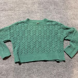 American Eagle Sweater Womens Small Green Open Knit Sheer Cropped Pullover Top